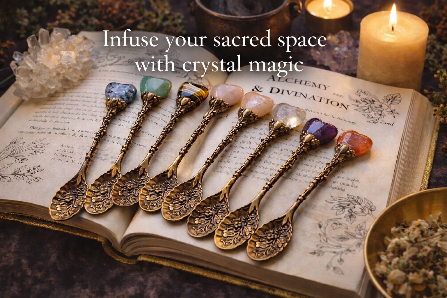 Set of 8 Crystal Gemstones for Rituals, Wicca altar Tools, Witchcraft Supplies, Spiritual Tools, Crystal or Spiritual Gift