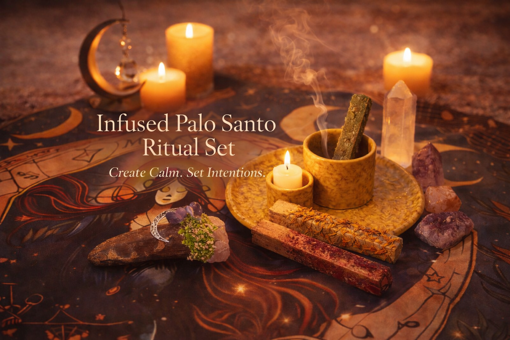 The Complete Altar Kit - Spiritual Ritual Set with Goddess Altar Cloth, Crystals, Incense Burner & Palo Santo Sticks