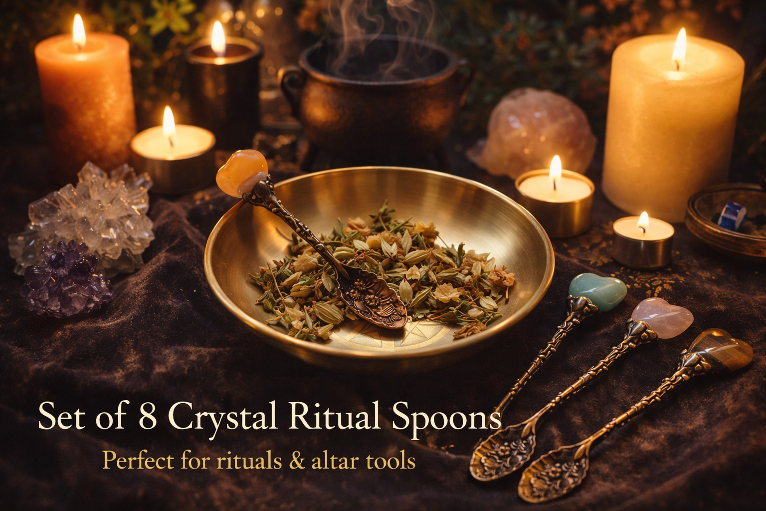 Set of 8 Crystal Gemstones for Rituals, Wicca altar Tools, Witchcraft Supplies, Spiritual Tools, Crystal or Spiritual Gift