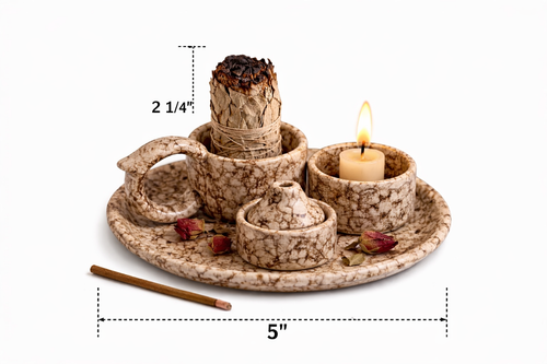 4-in-1 Rustic Speckled Incense Burner Set for Sage, Stick Incense, Candle, Cone Incense - Altar Tools - Wicca Rituals & Ceremonies