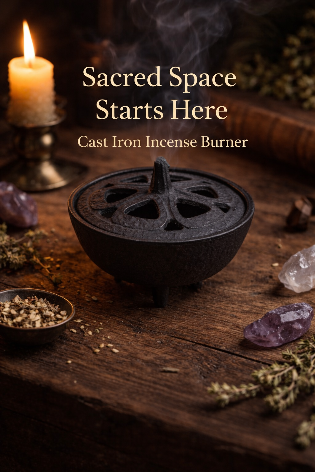 Cast Iron Incense Burner with Open Design Lid for Wicca/Witchcraft Rituals, Ceremonies, Metaphysical, Reflection and Divination and Aromatherapy
