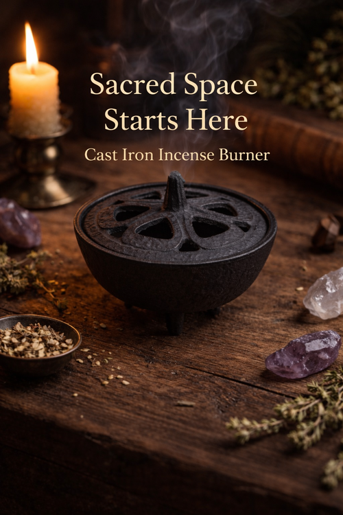 Cast Iron Incense Burner with Open Design Lid for Wicca/Witchcraft Rituals, Ceremonies, Metaphysical, Reflection and Divination and Aromatherapy
