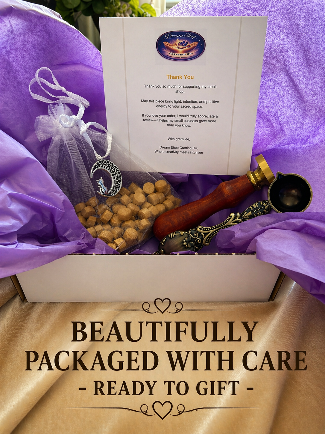 Triple Moon Wax Seal Stamp Kit with Melting Spoon and 99 Wax Beads / Wax Seal Kit / Envelope Sealing Wax / Invitations / Pagan Tools and Gifts