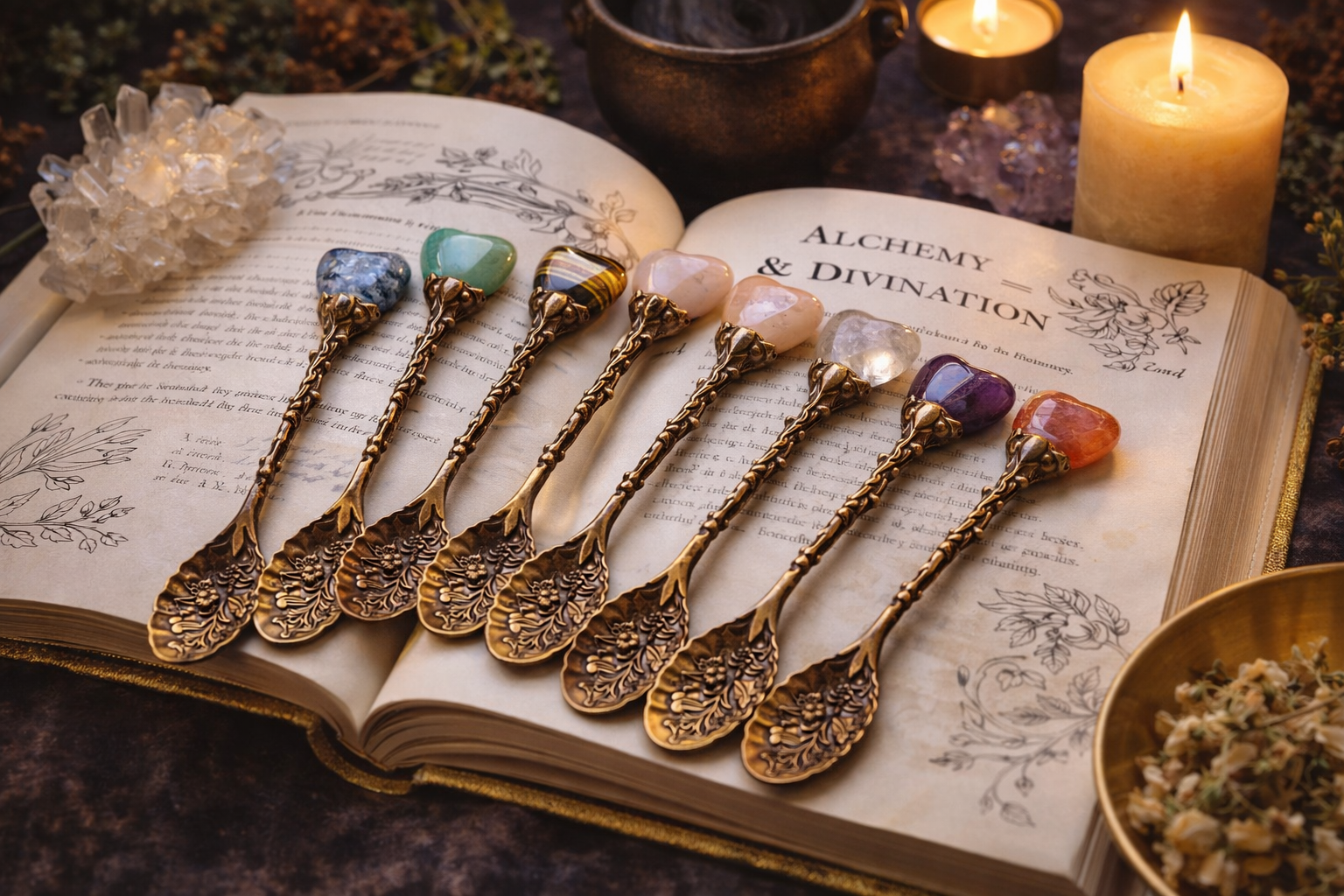 Set of 8 Crystal Gemstones for Rituals, Wicca altar Tools, Witchcraft Supplies, Spiritual Tools, Crystal or Spiritual Gift