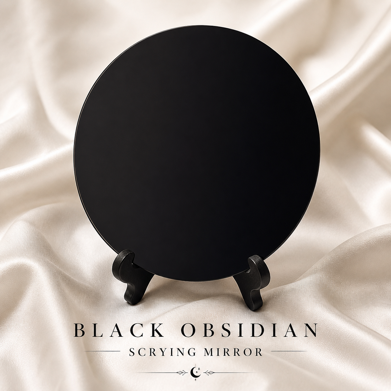 Black Obsidian Scrying Mirror with Stand and Polishing Cloth